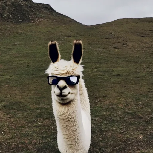 Prompt: a portrait of a alpaca in a beautiful environment, wearing a suit with glasses