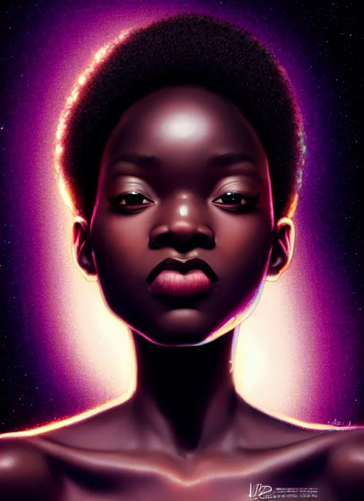 Image similar to black girl wearing a dress made of milky way, full body, occlusion shadow, specular reflection, rim light, unreal engine, artgerm, artstation, art by hiroaki samura and ilya kuvshinov and ossdraws, intricate, highly detailed 8 k, cosmic horror illustration, extremely beautiful shape of face and body
