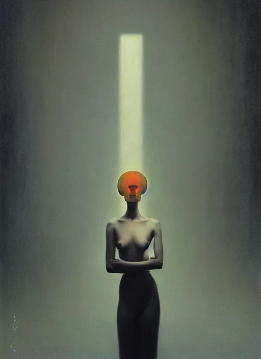 Prompt: She is overwhelmed by on demand creativity she searches for meaning as the world changes too fast to think, Edward Hopper and James Gilleard, Zdzislaw Beksinski, Mark Ryden, Wolfgang Lettl highly detailed