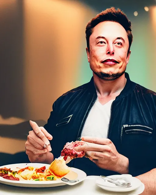 Image similar to a portrait of elon musk eating idli, highly detailed, trending on artstation, bokeh, 9 0 mm, f / 1. 4