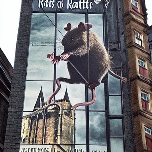 Image similar to rat as harry potter movie poster on a building