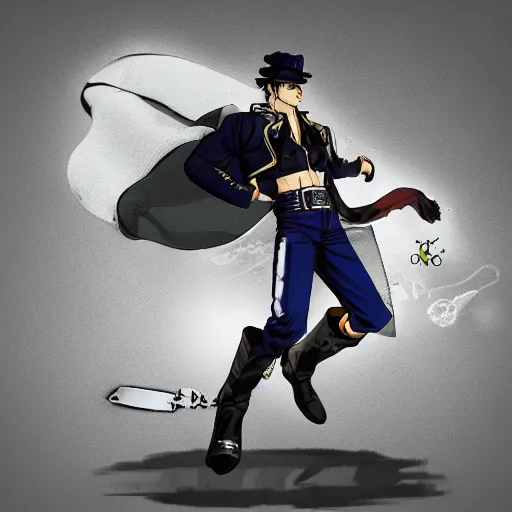 Artwork of jotaro from jojo's bizarre adventure sitting alone