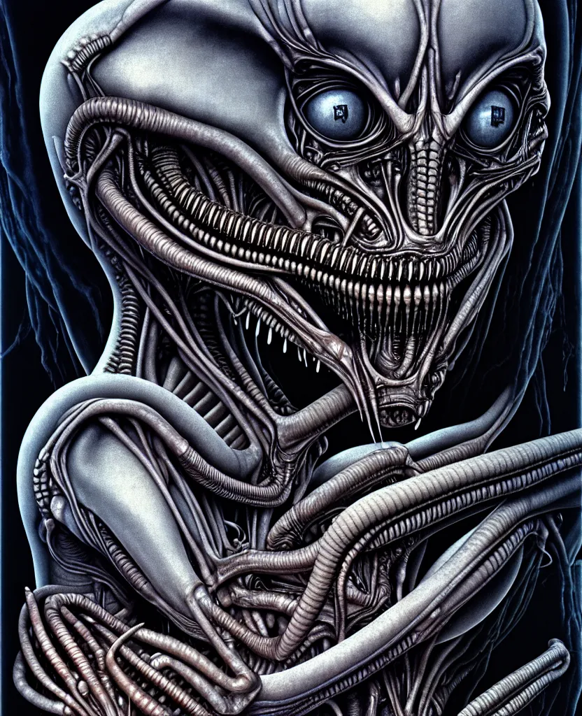 Prompt: realistic detailed image of newborn from alien, by hr giger, hd, hyper detailed, 4 k, depth perception, depth of field, neo - gothic, gothic. art by evelyn de morgan, masterpiece