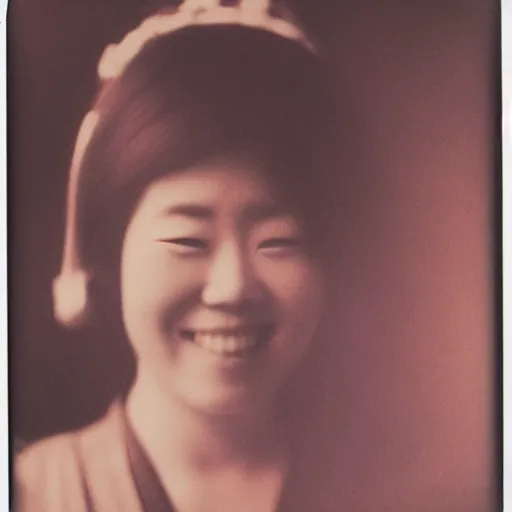 Prompt: 1 9 7 0 s polaroid of a female japanese folk musician gently smiling, hazy, faded