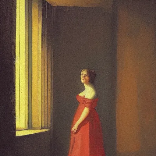 Image similar to an elegant girl in a liminal abandoned room, red and gold, old polaroid by goya, by michelangelo, digital painting, jugendstil, art noveau, strong lights, flat colors, pastel colors,