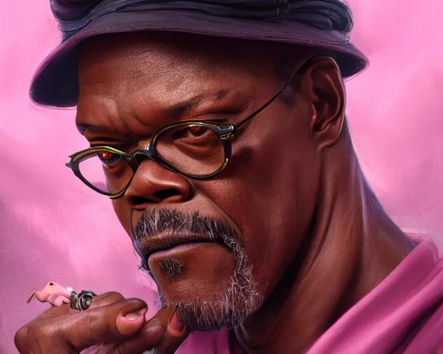 Prompt: photography of samuel l jackson in a pink ballerina outfit, medium body shot, deep focus, d & d and mtg, fantasy, intricate, elegant, highly detailed, digital painting, artstation, concept art, matte, sharp focus, illustration, hearthstone, art by artgerm and greg rutkowski and alphonse mucha