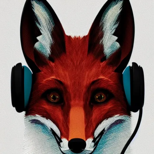 Image similar to fox in headphones, art, digital art, minimalism,