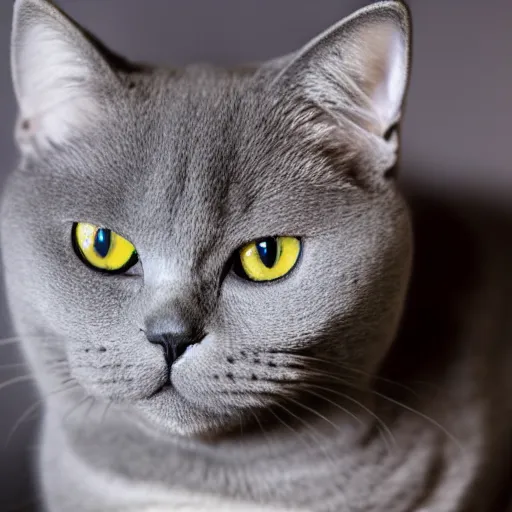 Prompt: a photo of a gray british shorthair cat