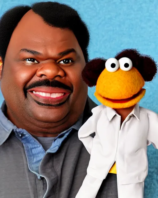 Image similar to craig robinson darryl as a muppet. highly detailed felt. hyper real photo. 4 k.