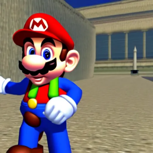 Prompt: winston churchhill in mario 6 4, game screenshot