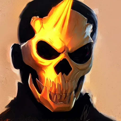 Image similar to greg manchess portrait painting of ghost rider as overwatch character, medium shot, asymmetrical, profile picture, organic painting, sunny day, matte painting, bold shapes, hard edges, street art, trending on artstation, by huang guangjian and gil elvgren and sachin teng