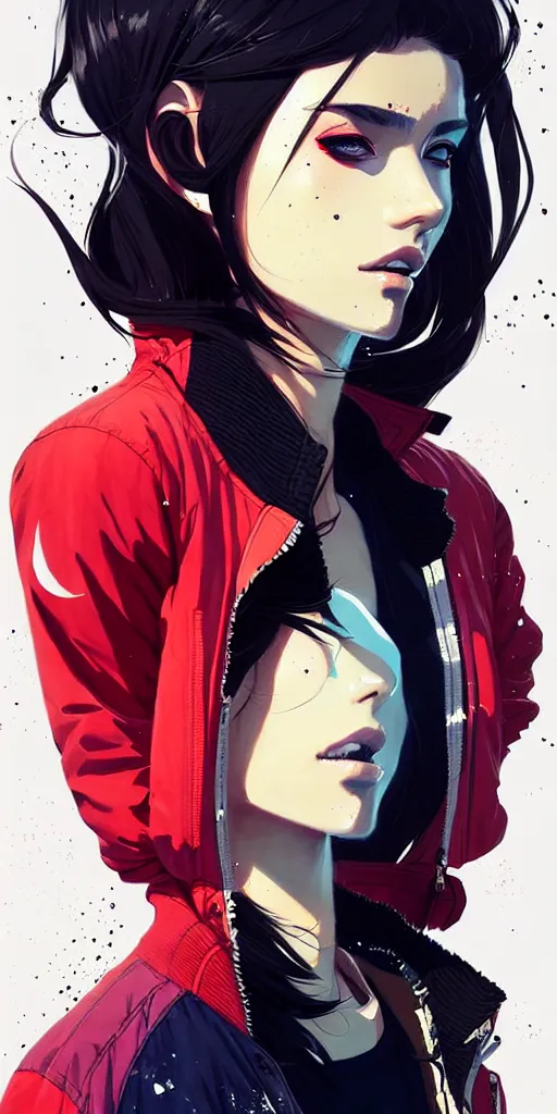 Image similar to a ultradetailed beautiful painting of a stylish woman wearing a bomber jacket, by conrad roset, greg rutkowski and makoto shinkai trending on artstation