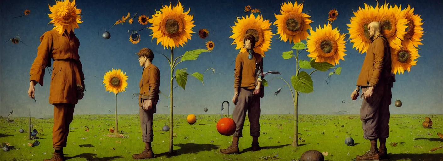 Image similar to full - body surreal colorful sunflower rpg character concept art anatomy, action pose, very coherent and colorful high contrast masterpiece by norman rockwell franz sedlacek hieronymus bosch dean ellis simon stalenhag rene magritte gediminas pranckevicius, dark shadows, sunny day, hard lighting, reference sheet white! background