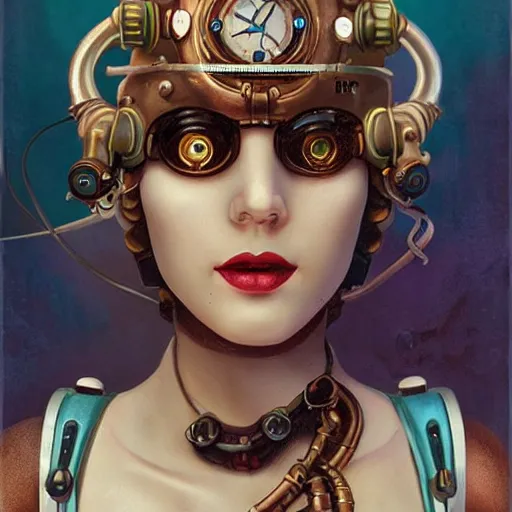 Image similar to lofi underwater bioshock steampunk portrait, Pixar style, by Tristan Eaton Stanley Artgerm and Tom Bagshaw.