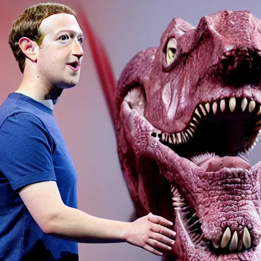 Prompt: mark zuckerberg with a dinosaur body