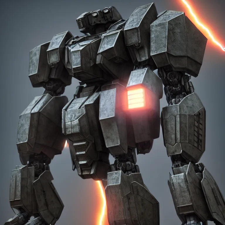 Image similar to hyper detailed 8 k cg cinematic still, rendering with volumetric lightning and ray tracing, show case of full body aggressive armored core, weathering armor plating, decipticon armor plating, aggressive head, endoekeleton exposure