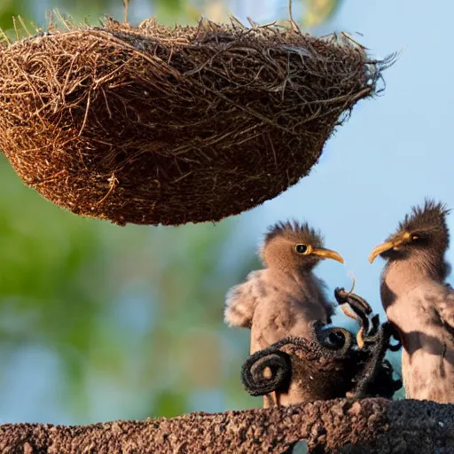 Image similar to Cuckoo chicks in nest being fed by an octopus national geographic photography