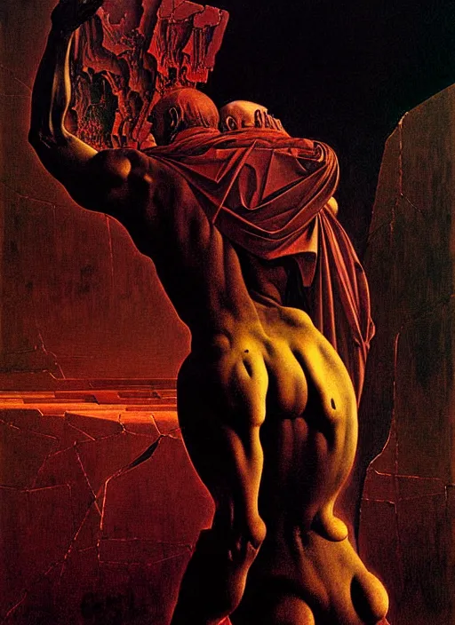 Image similar to machine to become god detailed painting by caravaggio and johann baptist zimmermann and zdzisław beksinski