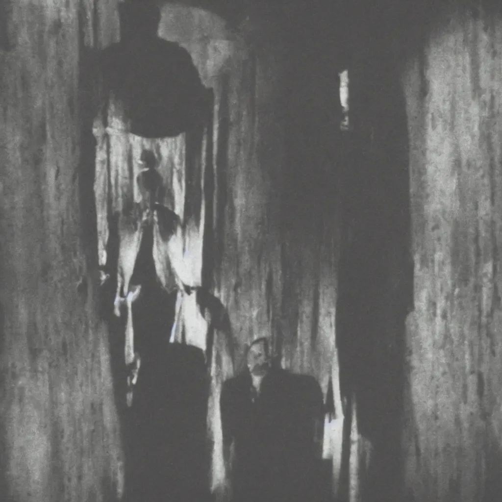 Image similar to film still of a horrid vampiric tall man hiding in a barnyard, horror movie, eerie, creepy, grainy, polaroid, found footage, great cinematography