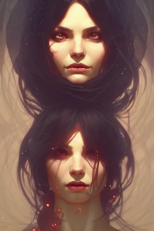 Image similar to a beautiful sorcerer woman, fantasy, portrait, sharp focus, intricate, elegant, digital painting, artstation, matte, highly detailed, concept art, illustration, ambient lighting, art by ilya kuvshinov, artgerm, Alphonse mucha, and Greg Rutkowski