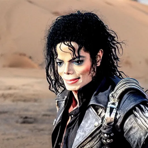 Image similar to michael jackson in mad max fury road