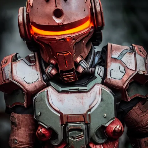 Image similar to doom slayer from doom eternal cosplay, photography, 9 0 s