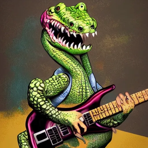 Vintage Rocking Guitar T-Rex Dinosaur Poster