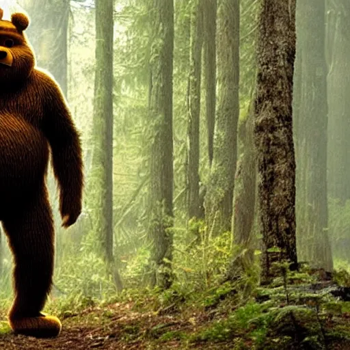 Image similar to photo of sasquatch bigfoot that looks like Winnie the Pooh