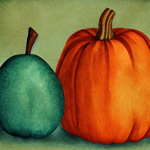 Prompt: cute pumpkin and cute pear in love, digital art