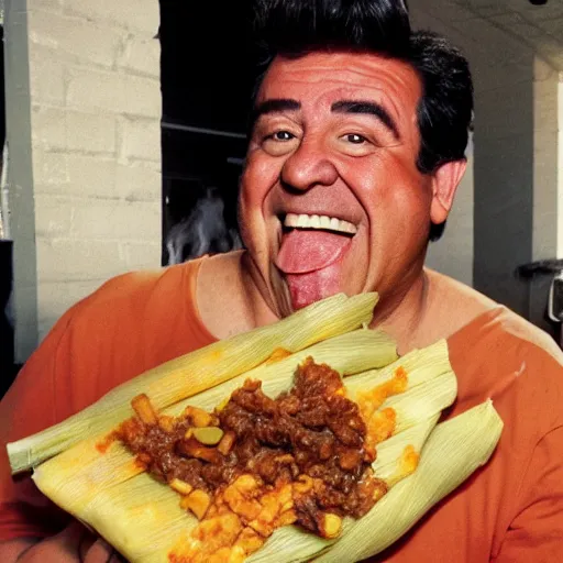 Image similar to Fred Flintstone eating tamales