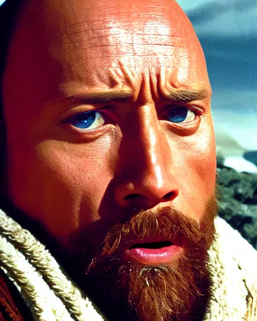 Image similar to Film still close-up shot of Dwayne Johnson as Obi-Wan Kenobi from the movie Return of the Jedi. Photographic, photography