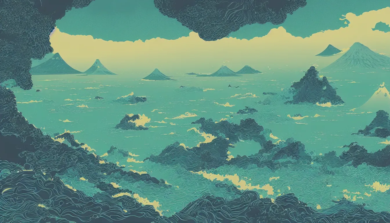 Prompt: Japan coast by Kilian Eng, minimalist, detailed