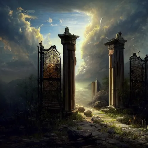 Prompt: the gates of heaven with angels, hyper realistic, in the style of greg rutkowski, fantasy, amazing detail,