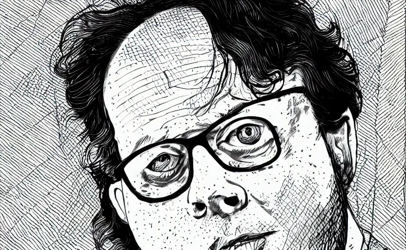 Image similar to high quality high detail illustration of todd solondz by robert valley, line art, hd