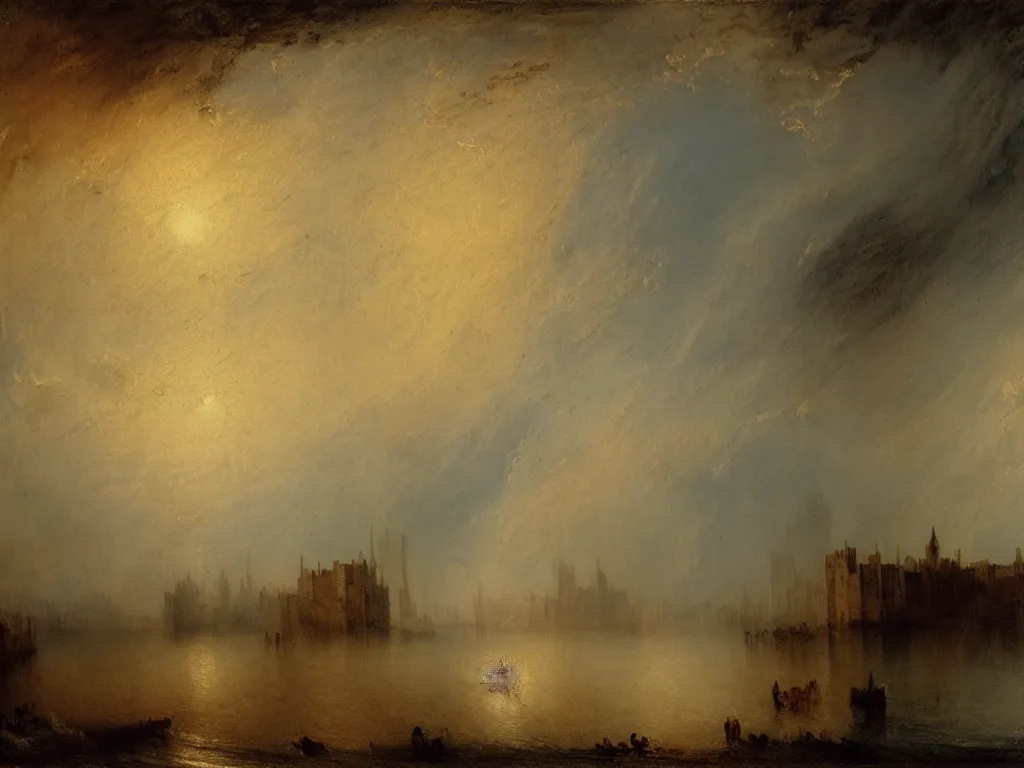 Image similar to a landscape painting of a castle on the ship, by J. M. W. Turner