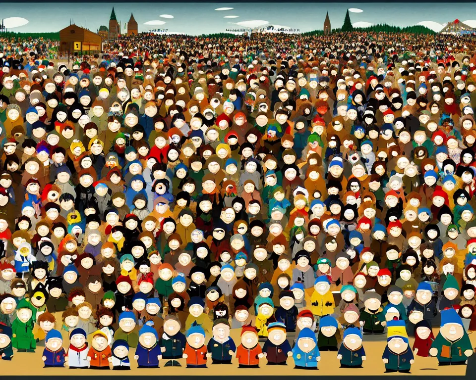 Prompt: south park characters art by hieronymus bosh, triumph of death by pieter brueghel