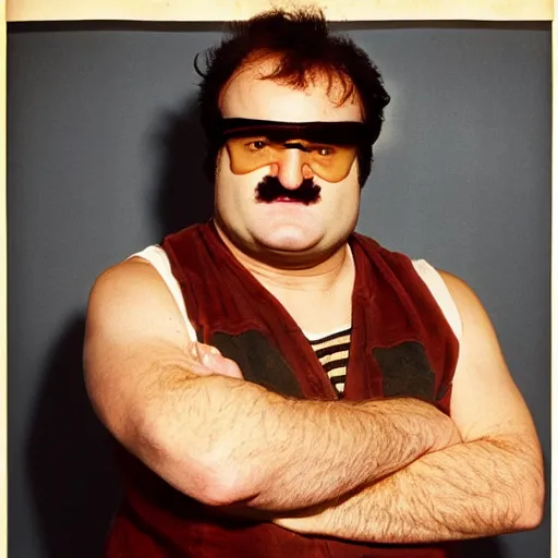 Prompt: live-action-Wario-hollywood movie casting, played byJohn Belushi, posing for poster photography