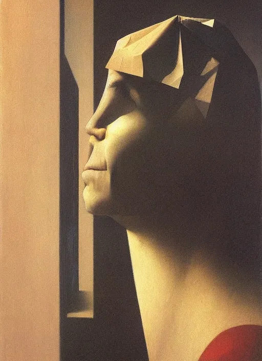 Image similar to person portrait with a paper bag over the head Edward Hopper and James Gilleard, Zdzislaw Beksinski, highly detailed