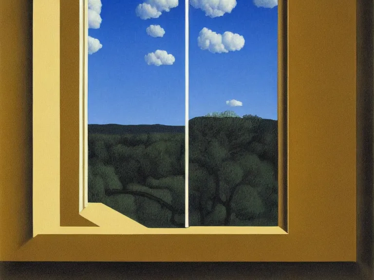 Prompt: window in the wall, painting by rene magritte, high detail, high resolution