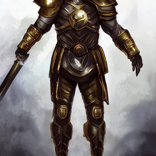 Image similar to Full body portrait of a godly super-soldier wearing roman style scientific body armor and wielding a god-slaying sword, D&D, fantasy, elegant, hopeful, muscular, gothic, futuristic, intelligent, highly detailed, digital painting, artstation, concept art, artisan, smooth, sharp focus, illustration