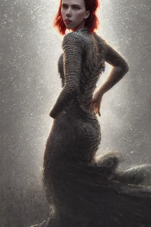 Prompt: a fancy portrait of Scarlett Johansson covered in dragon scales by Greg Rutkowski, Sung Choi, Mitchell Mohrhauser, Maciej Kuciara, Johnson Ting, Maxim Verehin, Peter Konig, final fantasy , mythical, 8k photorealistic, cinematic lighting, HD, high details, atmospheric,