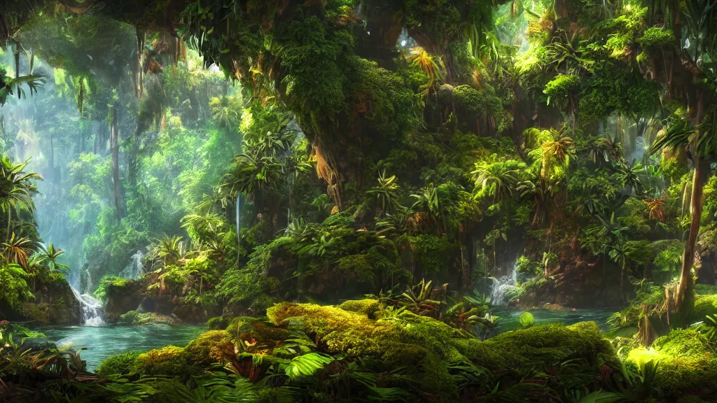 Prompt: tropical forest, fantasy artwork, very very very beautiful scenery, hd, hdr, ue5, ue6, unreal engine 5, cinematic 4k wallpaper, 8k, ultra detailed, high resolution, artstation, award winning