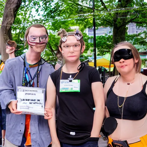 Image similar to SEATTLE, WA July 7 2025: Happy Open-Source Transhumanist Cyborg Convention, Cute Cyborg Contest Awards, Human Transhumanist Cyborg 3