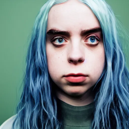 Prompt: Billie Eilish with fish eyes, XF IQ4, f/1.4, ISO 200, 1/160s, 8K, Sense of Depth, color and contrast corrected, Nvidia AI, Dolby Vision, symmetrical balance, in-frame