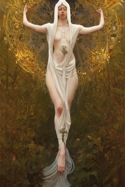 Prompt: a full body portrait of a beautiful ethereal delicate arborial mage queen meditative sacral pose catholic stages of the cross, intricate, elegant, highly detailed, digital painting, artstation, concept art, smooth, sharp focus, illustration, art by krenz cushart and artem demura and alphonse mucha