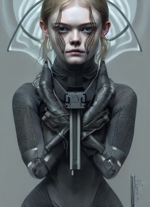 Prompt: symmetry!! portrait of elle fanning in metal gear solid and death stranding, horror, fashion, dark!! intricate, elegant, highly detailed, digital painting, artstation, concept art, smooth, sharp focus, illustration, art by artgerm and greg rutkowski and alphonse mucha