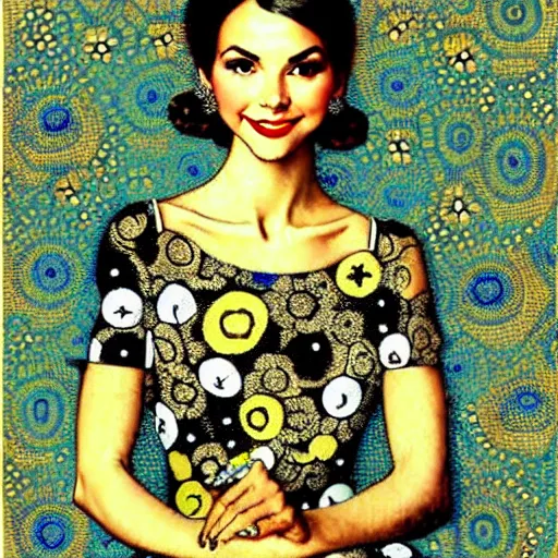 Image similar to elegant, sophisticated victoria justice, intricate automatism, baroque, batik, ben - day dots by, norman rockwell, charles schulz