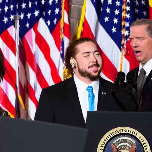 Image similar to Post Malone is officially elected president of the United States, White House photographer