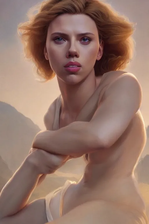 Image similar to Scarlett Johansson is a Greek Goddess , anatomy, only two hands, highly detailed, digital painting, artstation, concept art, smooth, sharp focus, illustration, Unreal Engine 5, 8K, art by art by artgerm and greg rutkowski and edgar maxence