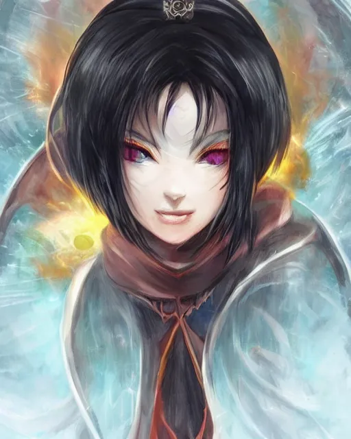 Image similar to black - haired mage, fieryeyes